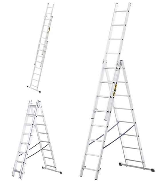 Drabina 3-elementowa aluminiowa 3x8 szczebli 150kg