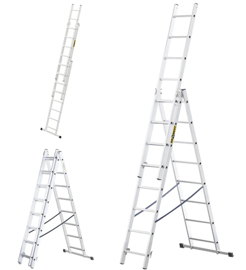 Drabina 3-elementowa aluminiowa 3x8 szczebli 150kg