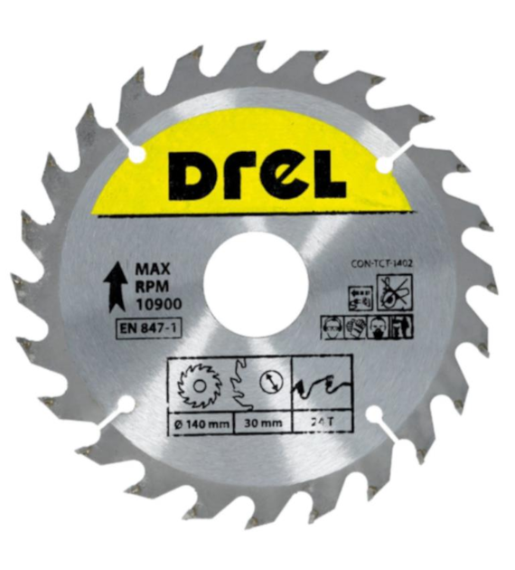 Piła tarczowa DREL CV do drewna ze spiekiem 140 x 30 mm 24T