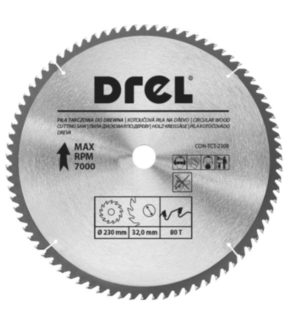 Piła tarczowa DREL CV do drewna ze spiekiem 230 x 30 mm 80T