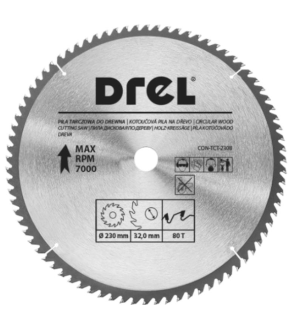 Piła tarczowa DREL CV do drewna ze spiekiem 230 x 30 mm 80T