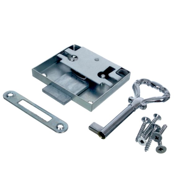 Zamek meblowy zwykły nakładany 30mm ocynkowany + klucz