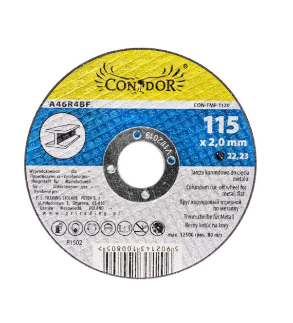 Tarcza korundowa 115 x 2,0 x 22,2 mm, do metalu CONDOR