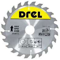 Piła tarczowa DREL CV do drewna ze spiekiem 185 x 30 mm 24T