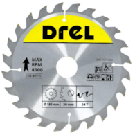 Piła tarczowa DREL CV do drewna ze spiekiem 185 x 30 mm 24T