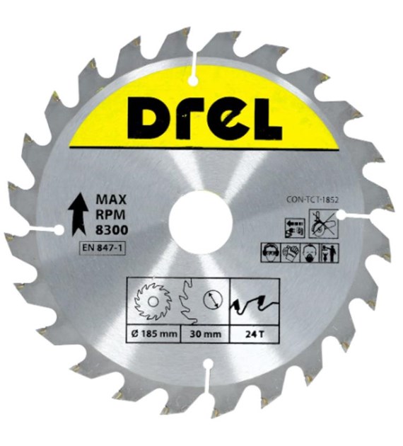Piła tarczowa DREL CV do drewna ze spiekiem 185 x 30 mm 24T