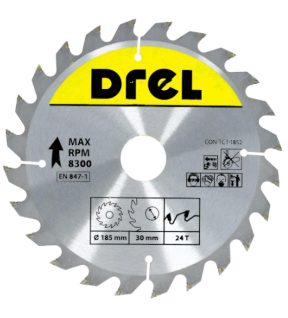 Piła tarczowa DREL CV do drewna ze spiekiem 185 x 30 mm 24T