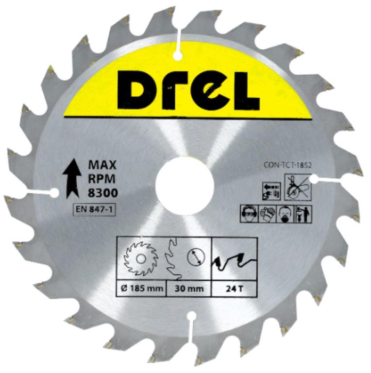 Piła tarczowa DREL CV do drewna ze spiekiem 185 x 30 mm 24T
